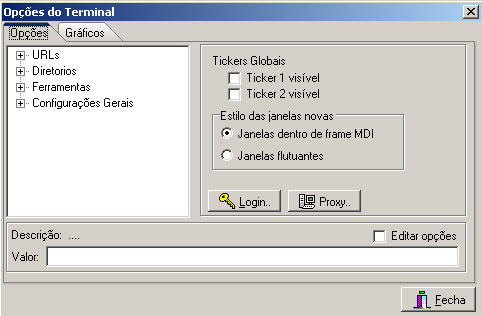 Op&ccedil;&otilde;es do Terminal
